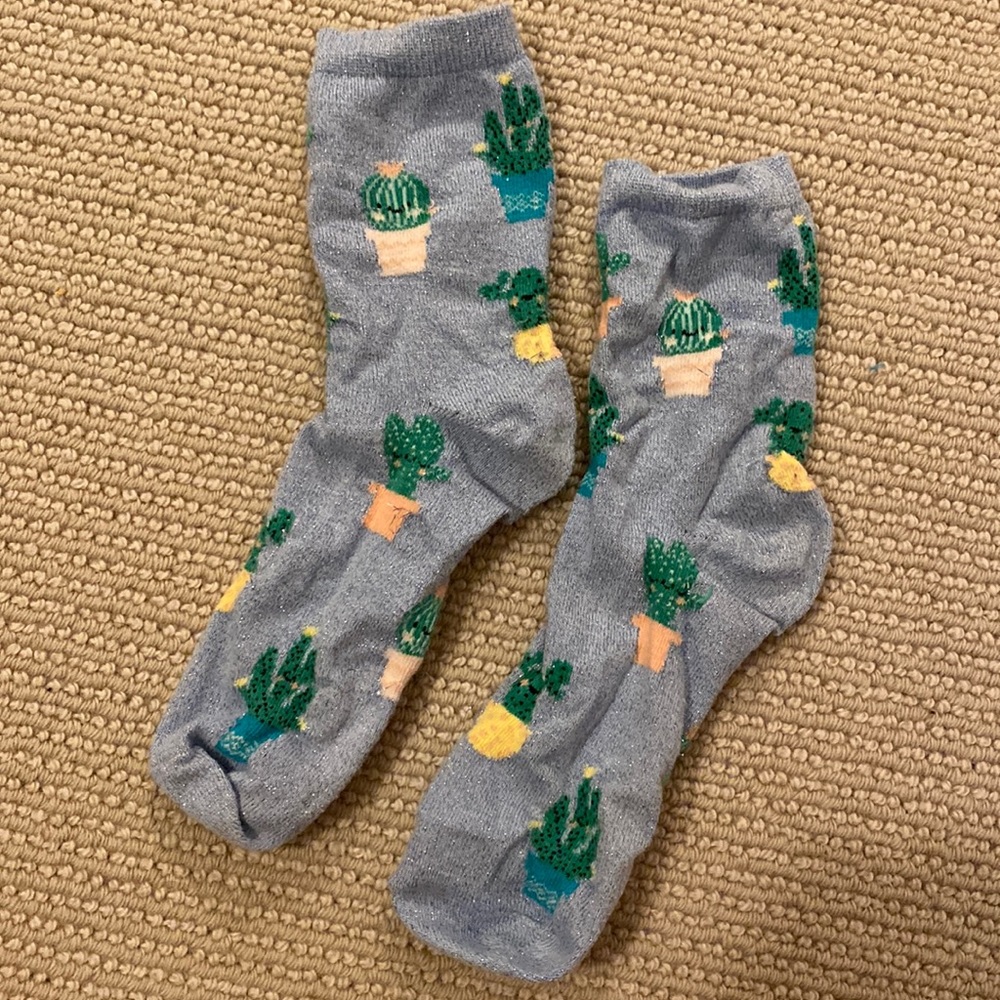 Light Blue Sparkly Cactus Socks